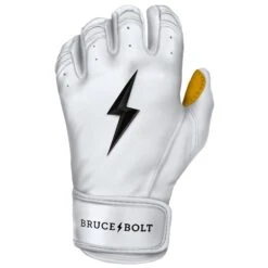 Bruce Bolt PREMIUM PRO Short Cuff Batting Gloves: White -Baseball Equipment Sports Store SC WHTG LEFT
