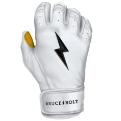 Bruce Bolt PREMIUM PRO Short Cuff Batting Gloves: White -Baseball Equipment Sports Store SC WHTG RIGHT